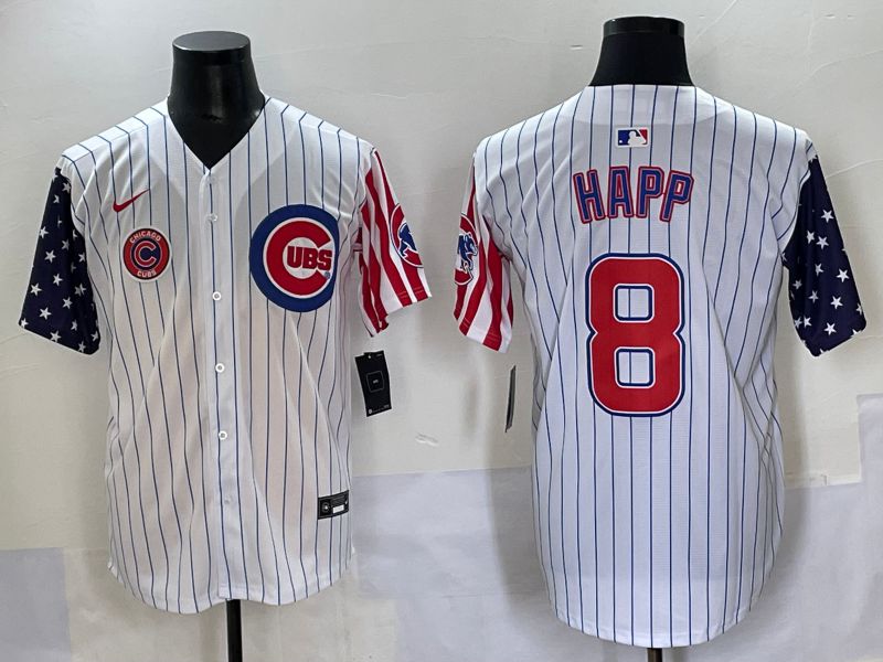 Men 2025 Chicago Cubs #8 Happ White Stripe a generation of national flags Joint Name Nike MLB Jersey style 6
